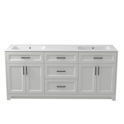 RI72BW Assembled 72 in. W x 21.5 in. D x 34.1 in. H Freestanding White Bathroom Vanity Cabinet, Solid Surface Top with Basin Double Bowl