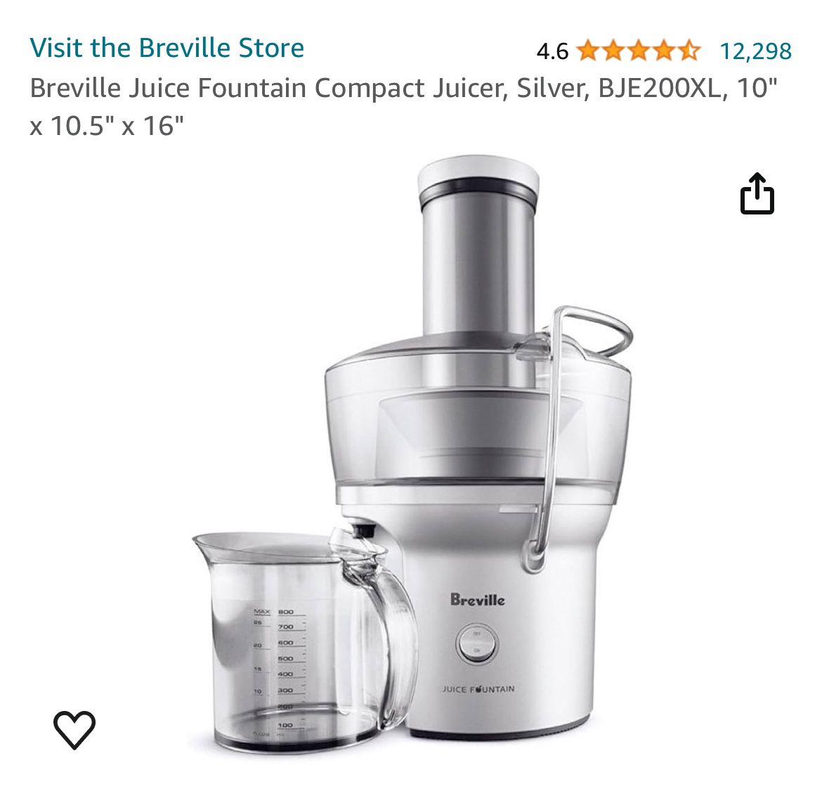 Breville Juice Fountain Compact Juicer, Silver, BJE200XL,