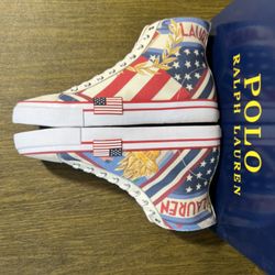 POLO / RALPH LAUREN USA American Flag King Solomon Chariots of Fire CANVAS High-Top sneaker boots / Men’s 12 / Brand New w/ Box!!  