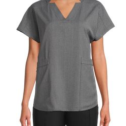 ClimateRight by Cuddl Duds Women’s Woven Twill V-Neck Scrub Top with Silver Ion Anti-Bacterial Technology Size L & XL
