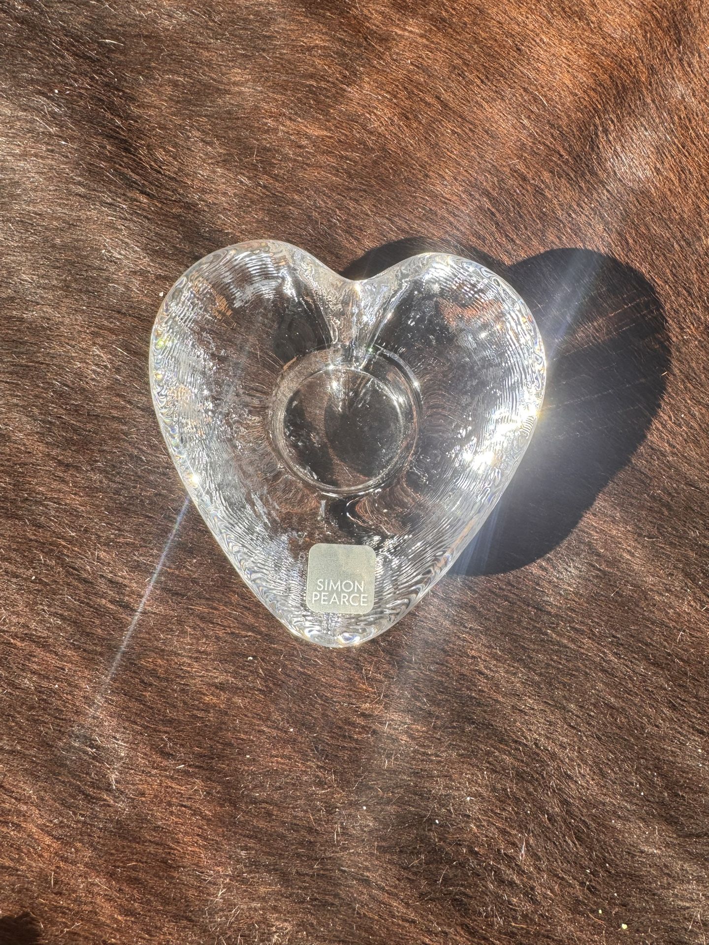 SIMON PEARCE HIGHGATE HEART VOTIVE CANDLE HOLDER , Hand Made, Art Glass, 4 3/4"