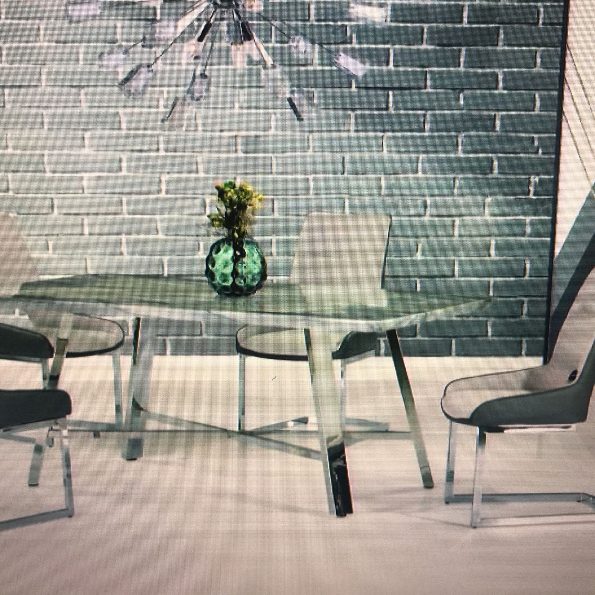 SALE $1150 DINING ROOM SET MARBLE CHROME TABLE + 4 CHAIRS