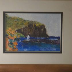 Original Oil On Tapa By Julia Renigado Maui Artist, Signed Framed 9 3/4" X 11 1/2"