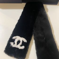 Chanel Fur Shawl Muffler Stole Black Small