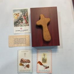 Olive Wood Comfort Wooden Cross Hand-Held with Certificate Holy Land Israel gift