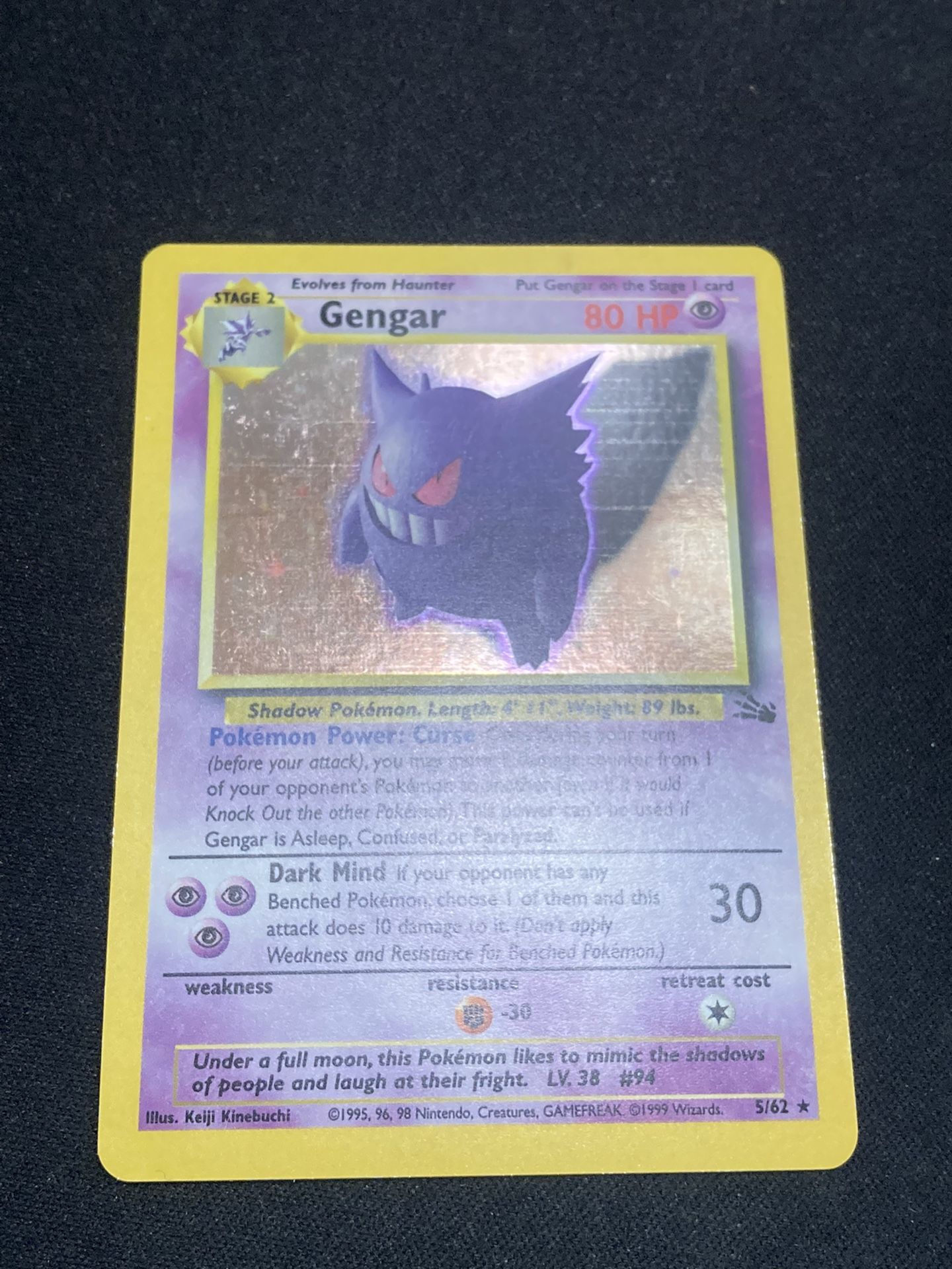 Gengar 5/62 Fossil Set Holo Rare Pokemon Card Near Mint Gengar 5/62 Fossil Set Holo Rare Pokemon Card Near Mint