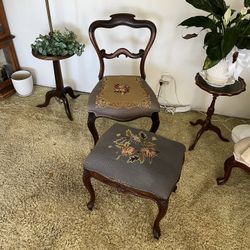 Antique French Louis XV Walnut Footstool With Needlepoint