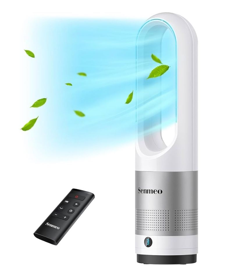 Bladeless Fan for Bedroom, 22" Tower Fan with Remote, 8 Speeds, 9 Hour Timer, 90° Oscillating, LED Display with Auto Off, Easy to Clean, Bladeless Des