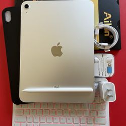 256gb Apple IPad 10th Generation (10.9” Liquid Retina / Latest 2022 ) with pen, keyboard, case & Accessories (warranty 06/2025)