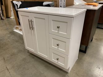 36″ White 3 Drawer Vanity with Sink
