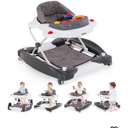 INFANS Baby Walker, 5 in 1 Behind Walker Learning Seated Rocker Bouncer with Removable Music Tray, Adjustable Height, Washable Seat Cushion, Foldable 