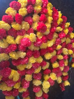 Orange & Yellow Artificial Marigold Garland Diwali Decorations Wedding Artificial Flowers Home Decoration Photo Prop Diwali Indian Festival Pack of 5
