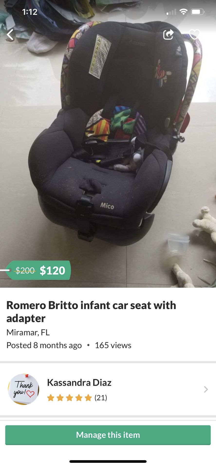 Romero britto car seat and adapter
