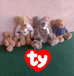 TY Teddy Bears Lot Of (4) Plush Stuffed Animals Nice!