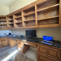 Desk with glass top and matching bookshelf