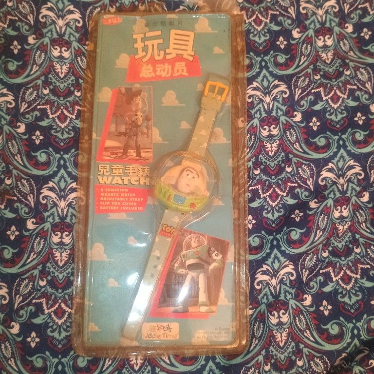 Vintage Children's Disney Toy Story Buzz Light-year Flip Top Watch 1995