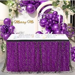 Rectangle Black Purple Table Skirts Tulle Table Skirting 9ft for  Wedding Birthday Party Cake Dessert Decor