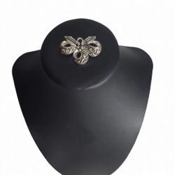 Vintage Ribbon Bow w/ Berry Picks Christmas Pin Brooch - Silver Tone