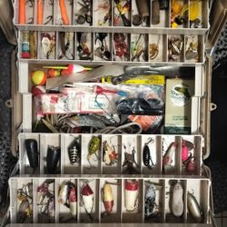 Box Full Of Vintage Fishing Tackle 