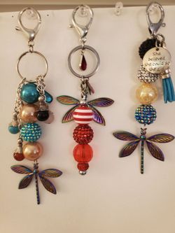 Handmade Dragonfly Beaded Keychain / Purse Charms
