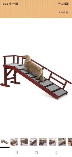 Dog Ramp for Bed or Couch, Wooden Pet Ramp with 20° Gentle Slope, Removable Side Rails, Non-Slip Surface, Top Platform & Wheels, Safe Bed Ramp for Sma