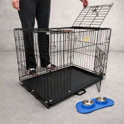 New In Box 30 Inches Metal Wired Foldable Travel Dog Pet Crate Cage And Stainless Steel Feeding Bowl Combo Set 