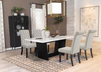 115511-S5S- Sherry 5-Piece Rectangular Marble Top Dining Table Set Sand