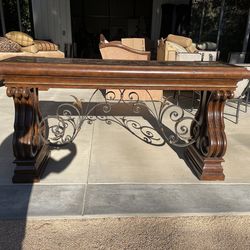 Marble Top Console Table w/ Iron Detail – Tuscan Style
