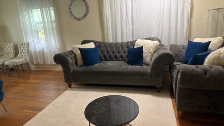 Gray Velvet Tufted Chesterfield Sofa Set