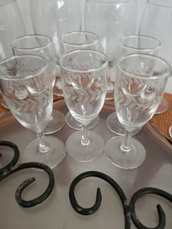 Set Of 6 Vintage Etched Laurel Leaf Whiskey Sour Glasses