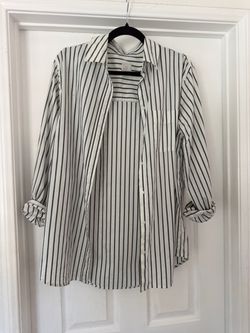 White and Black Striped Button-Down Shirt