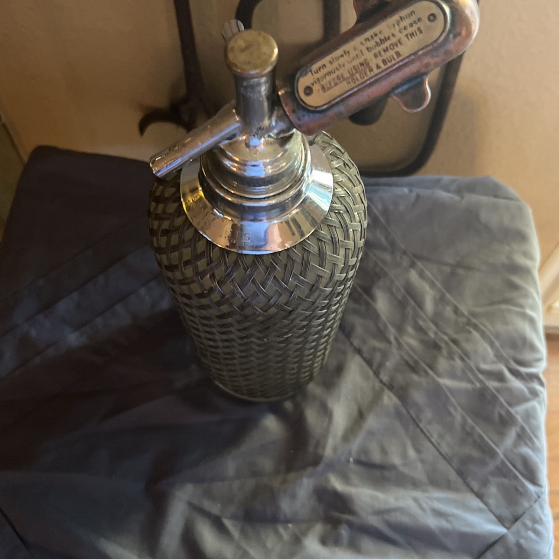 Original antique Sparklet, NYC seltzer bottle, mesh cocktail, liquor bar