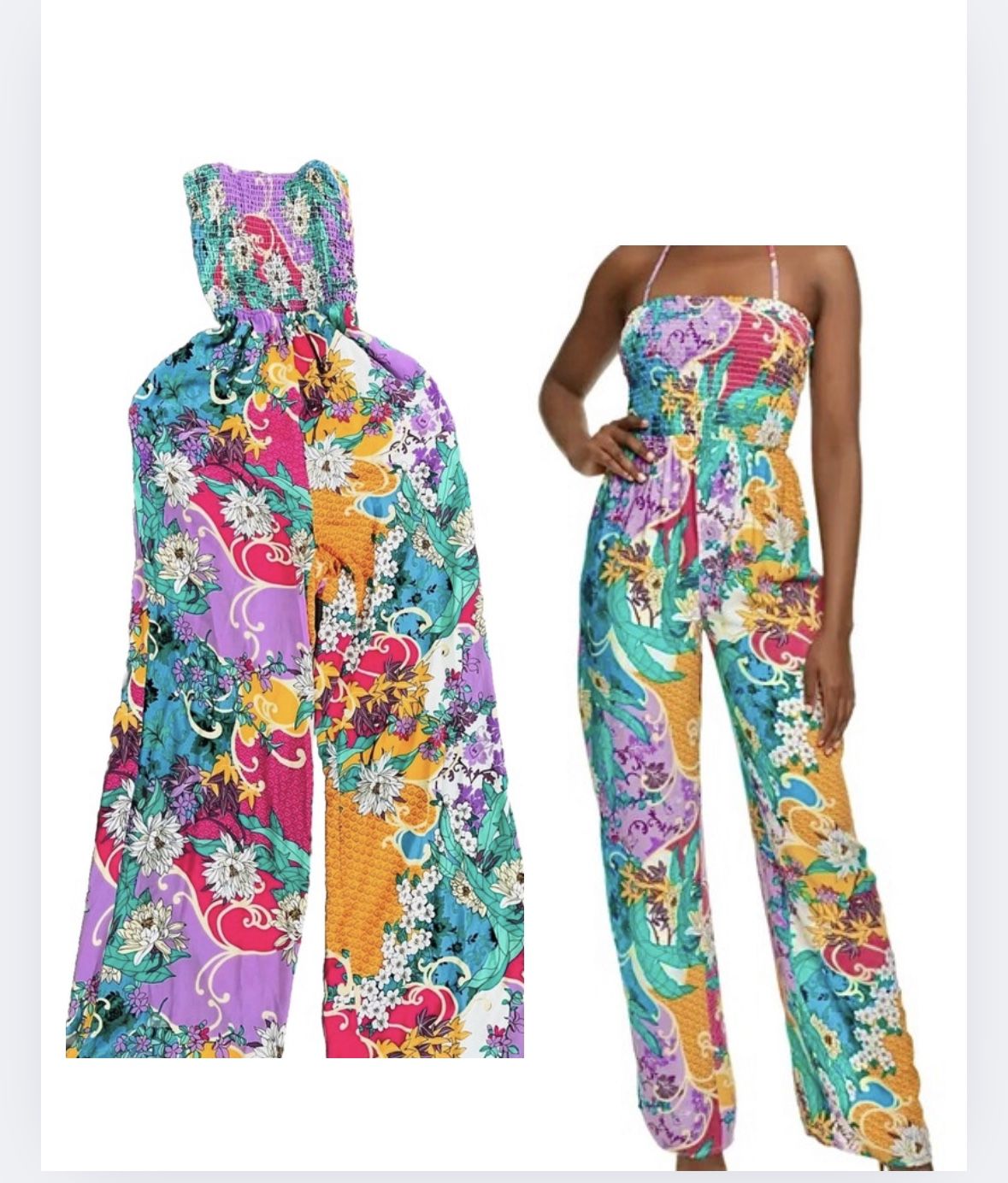 Toxik3 Wide Leg Romper HalterJumpsuit Open Back Womens Size Small Floral Bright