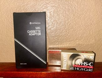 Vintage Hitachi VHS Cassette Adaptor Boxed Bundle with (2) Sealed Maxell VHS-C TC-30 HGX-Gold Tapes - Made in Japan