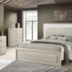4 PC QUEEN BEDROOM SET Neutral Color With Lights 