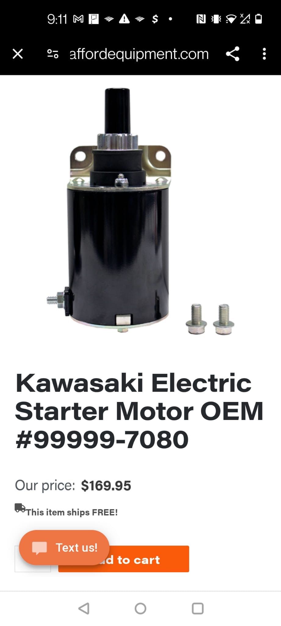 Kawasaki Electric Starter Motor OEM #99(contact info removed)