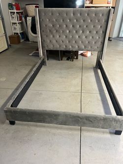 Gray Velvet Tufted Upholstered Bed Frame