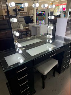 Pretty Black Makeup Vanity - Desk - Glam Space - SAME DAY DELIVERY - Already BUILT