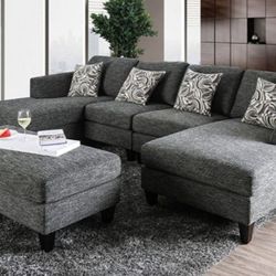 Brand New Grey Super Plush Chenille Sectional Sofa w Ottoman (Pillows Included)