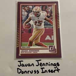 Jauan Jennings San Francisco 49ers WR Donruss Short Print Insert Card. 