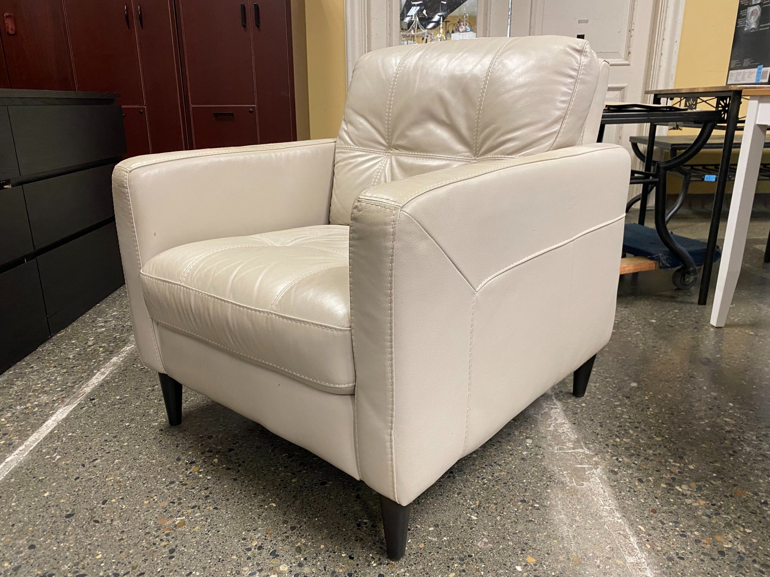 Cream Leather Tufted Armchair