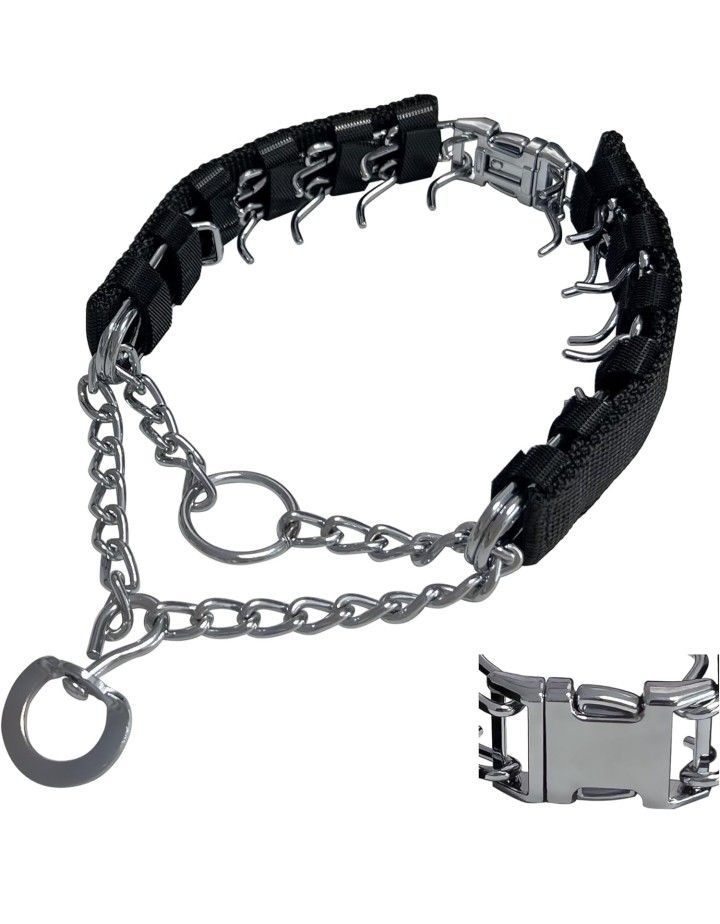 Prong Training Collar for Dogs, Adjustable Dog Pinch Collar with Quick Release Buckle, No Pull Collar for Small Medium Large Dogs, Extra Link and Caps