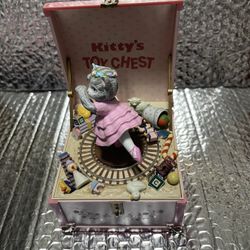 Vintage 1989 Schmid Kitty Cucumber Moving Kitty's Toy Chest Music Box Pink $30 Firm On Price