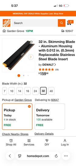 Dewalt 32 inch skimming blade
