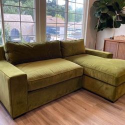 Green velvet Sofa with Chaise