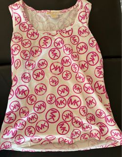 Michael Kors Pink & White Logo Print Tank Top - Women's Large - MK Circle Logo