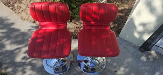 Red Faux Leather Bar Stools with Chrome Base – Set of 2
