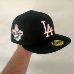 New Era Los Angeles Dodgers 1959 MLB All-Star Game Patch Pink Undervisor Black 59FIFTY Fitted Hat multicolored multicolor colorblock colorful 50th siz