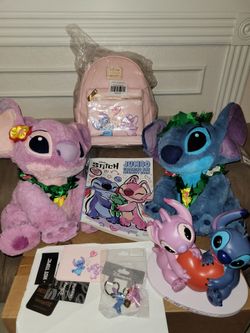 Disney Stitch and Angel bundle- Plush set, Limited Edition Loungefly Wallet +Backpack,  Figure,  Disneyland Paris keychain