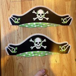 2 Halloween vintage Beistle honeycomb skull & crossbones pirate hats USA Tissue